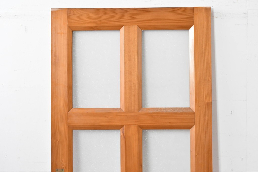 ヴィンテージ建具　昭和後期　格子と模様ガラスの組み合わせが優しい光を取り込むガラス戸1枚　(R-086079)