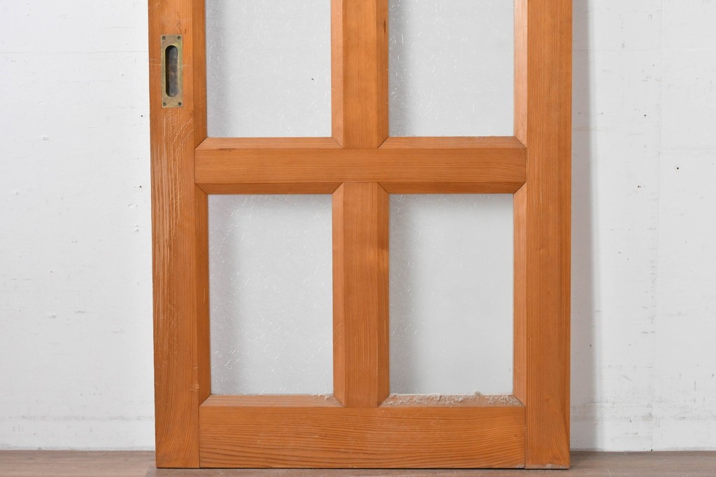 ヴィンテージ建具　昭和後期　格子と模様ガラスの組み合わせが優しい光を取り込むガラス戸1枚　(R-086079)