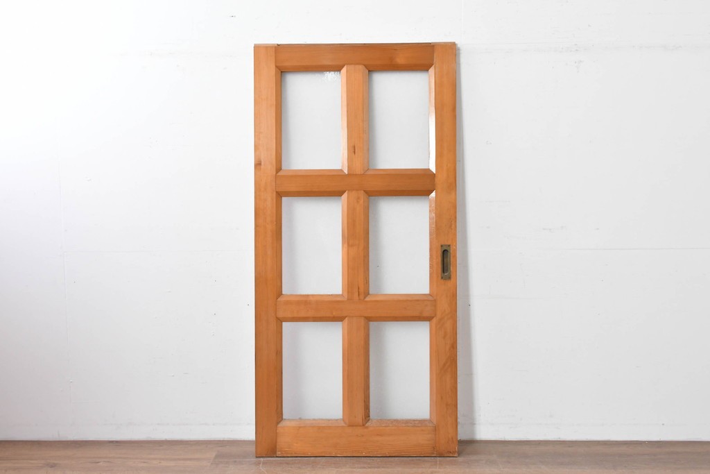 ヴィンテージ建具　昭和後期　格子と模様ガラスの組み合わせが優しい光を取り込むガラス戸1枚　(R-086079)