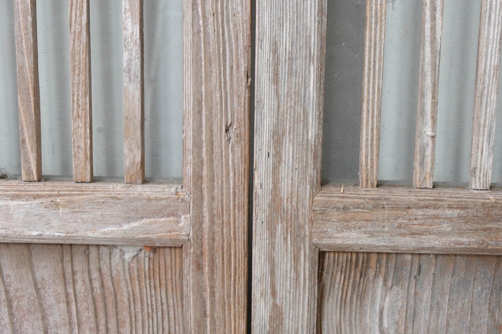 ヴィンテージ建具　昭和中期　ガラス入り　すっきりとした細格子戸2枚セット　(R-086082)