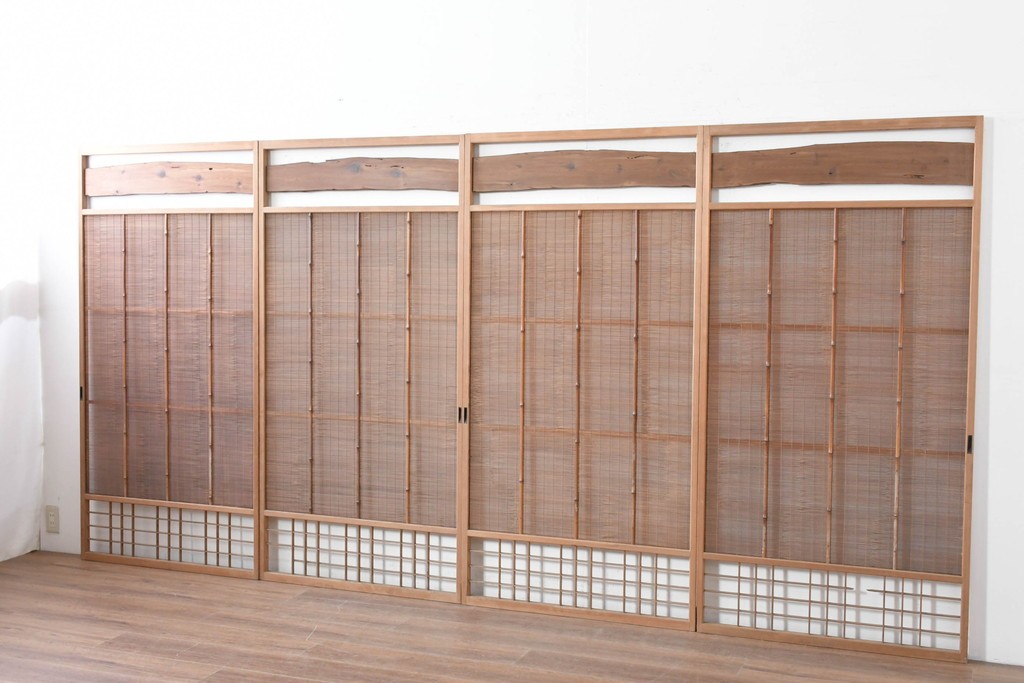 ヴィンテージ建具　昭和中期　木の表情が味わい深い夏戸4枚セット　(R-086083)