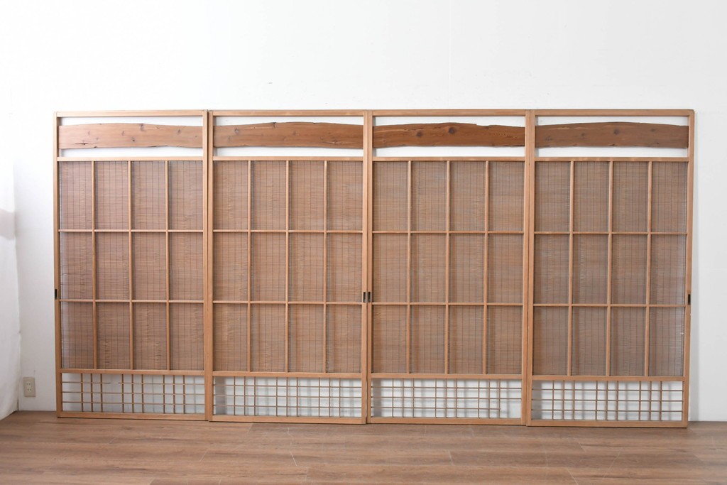 ヴィンテージ建具　昭和中期　木の表情が味わい深い夏戸4枚セット　(R-086083)