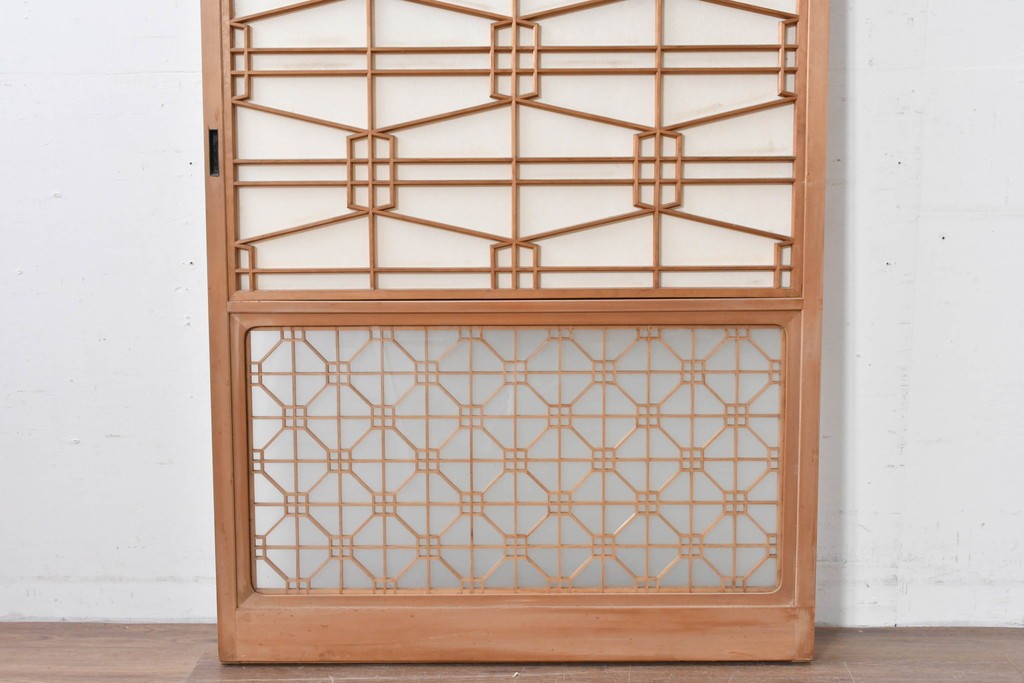 ヴィンテージ建具　昭和中期　高級特注品!!　上品で凝ったデザインが魅力的な組子入り摺り上げ雪見障子戸1枚　(R-086085)