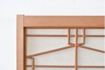 ヴィンテージ建具　昭和中期　高級特注品!!　上品で凝ったデザインが魅力的な組子入り摺り上げ雪見障子戸1枚　(R-086085)
