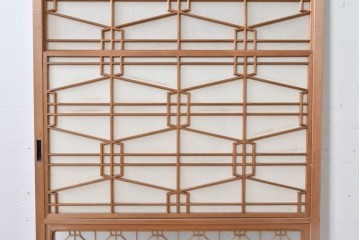 ヴィンテージ建具　昭和中期　高級特注品!!　上品で凝ったデザインが魅力的な組子入り摺り上げ雪見障子戸1枚　(R-086085)