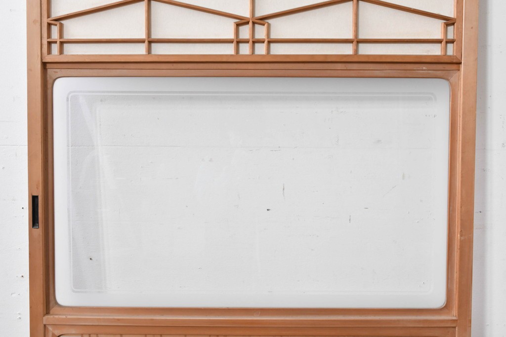 ヴィンテージ建具　昭和中期　高級特注品!!　上品で凝ったデザインが魅力的な組子入り摺り上げ雪見障子戸1枚　(R-086085)