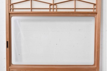 ヴィンテージ建具　昭和中期　高級特注品!!　上品で凝ったデザインが魅力的な組子入り摺り上げ雪見障子戸1枚　(R-086085)