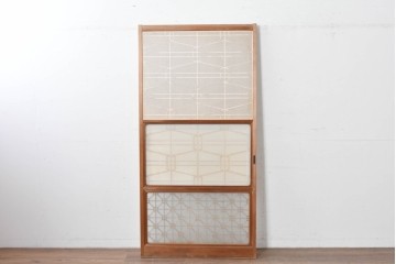 ヴィンテージ建具　昭和中期　高級特注品!!　上品で凝ったデザインが魅力的な組子入り摺り上げ雪見障子戸1枚　(R-086085)
