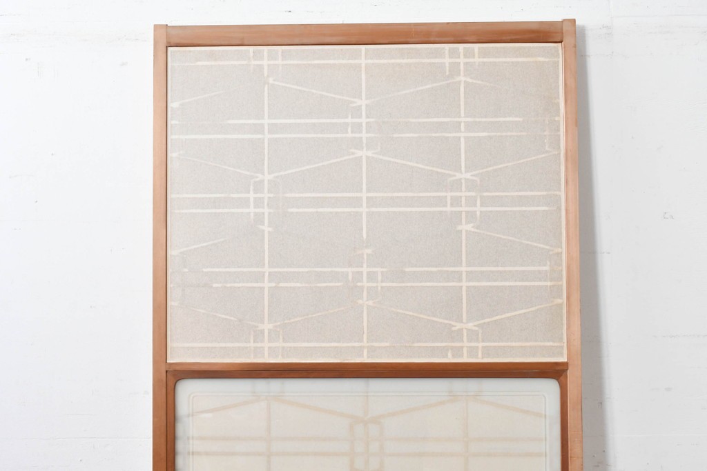 ヴィンテージ建具　昭和中期　高級特注品!!　上品で凝ったデザインが魅力的な組子入り摺り上げ雪見障子戸1枚　(R-086085)