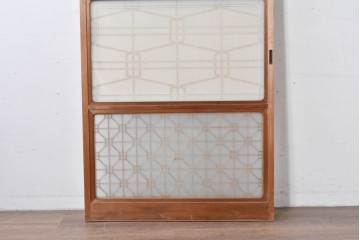 ヴィンテージ建具　昭和中期　高級特注品!!　上品で凝ったデザインが魅力的な組子入り摺り上げ雪見障子戸1枚　(R-086085)
