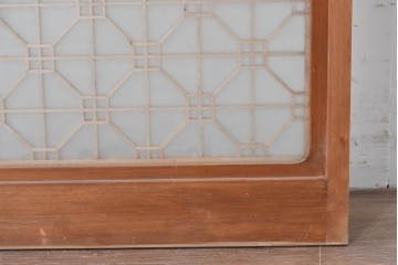 ヴィンテージ建具　昭和中期　高級特注品!!　上品で凝ったデザインが魅力的な組子入り摺り上げ雪見障子戸1枚　(R-086085)