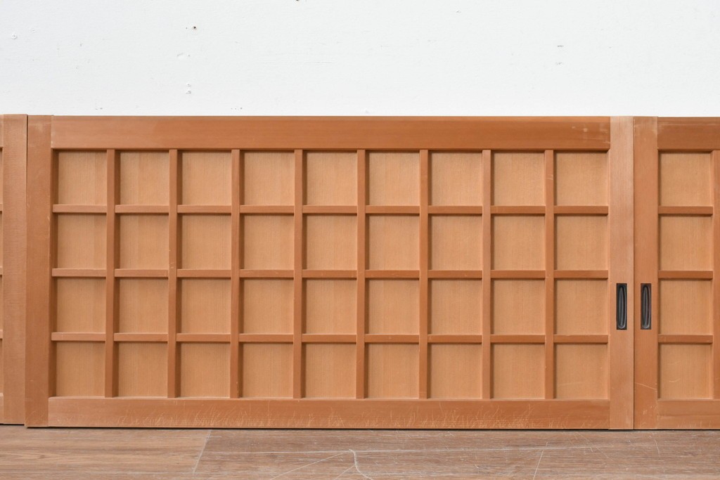 ヴィンテージ建具　昭和中期　整ったマス目格子の窓4枚セット　(R-086087)