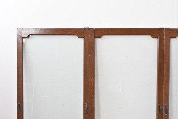 アンティーク建具　昭和初期　ナラ材　落ち着いた木色と大きなガラス面が印象的な家具用ガラス窓4枚セット　(R-086088)
