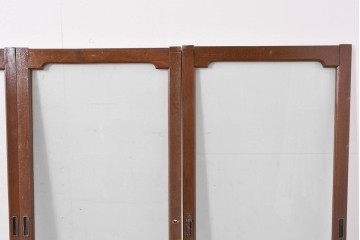 アンティーク建具　昭和初期　ナラ材　落ち着いた木色と大きなガラス面が印象的な家具用ガラス窓4枚セット　(R-086088)