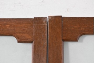 アンティーク建具　昭和初期　ナラ材　落ち着いた木色と大きなガラス面が印象的な家具用ガラス窓4枚セット　(R-086088)