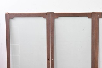 アンティーク建具　昭和初期　ナラ材　落ち着いた木色と大きなガラス面が印象的な家具用ガラス窓4枚セット　(R-086088)