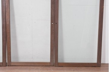 アンティーク建具　昭和初期　ナラ材　落ち着いた木色と大きなガラス面が印象的な家具用ガラス窓4枚セット　(R-086088)