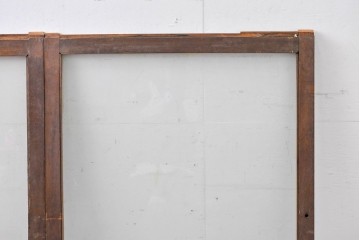 アンティーク建具　昭和初期　ナラ材　落ち着いた木色と大きなガラス面が印象的な家具用ガラス窓2枚セット　(R-086089)
