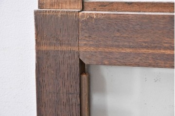 アンティーク建具　昭和初期　ナラ材　落ち着いた木色と大きなガラス面が印象的な家具用ガラス窓2枚セット　(R-086089)