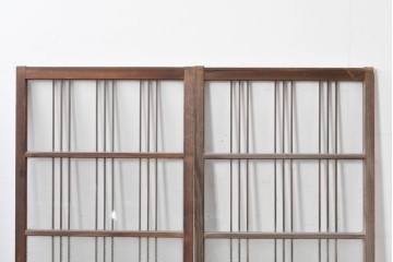 ヴィンテージ建具　昭和中期　縦桟デザインが映えるガラス窓2枚セット　(R-086090)