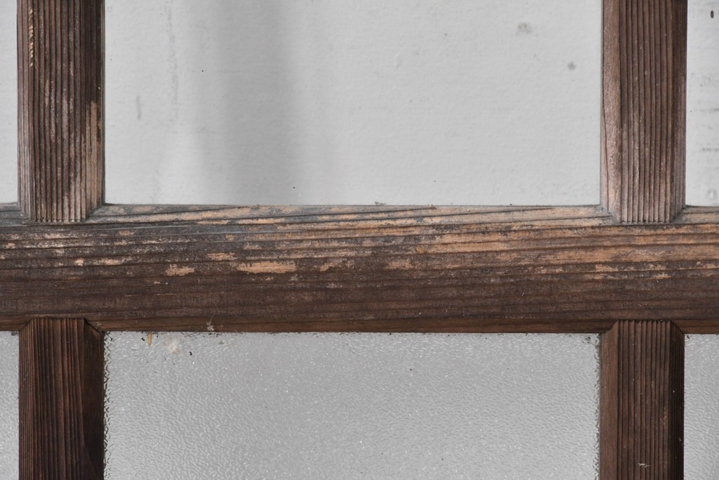 アンティーク建具　昭和初期から中期　すっきりとした縦桟が空間になじむガラス窓2枚セット　(R-086091)