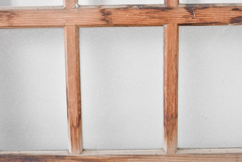 アンティーク建具　昭和初期から中期　すっきりとした縦桟が空間になじむガラス窓2枚セット　(R-086091)