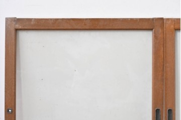 アンティーク建具　昭和初期　ナラ材　家具用　広いガラス面がすっきりとした印象のガラス窓2枚セット　(R-086093)