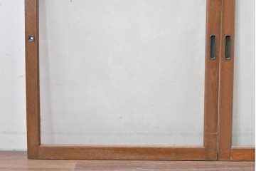 アンティーク建具　昭和初期　ナラ材　家具用　広いガラス面がすっきりとした印象のガラス窓2枚セット　(R-086093)