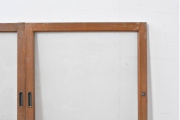 アンティーク建具　昭和初期　ナラ材　家具用　広いガラス面がすっきりとした印象のガラス窓2枚セット　(R-086093)