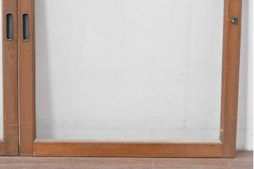 アンティーク建具　昭和初期　ナラ材　家具用　広いガラス面がすっきりとした印象のガラス窓2枚セット　(R-086093)