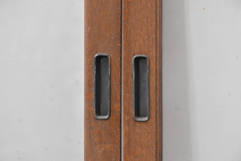 アンティーク建具　昭和初期　ナラ材　家具用　広いガラス面がすっきりとした印象のガラス窓2枚セット　(R-086093)