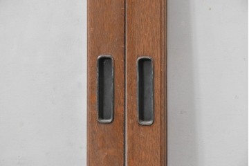 アンティーク建具　昭和初期　ナラ材　家具用　広いガラス面がすっきりとした印象のガラス窓2枚セット　(R-086093)