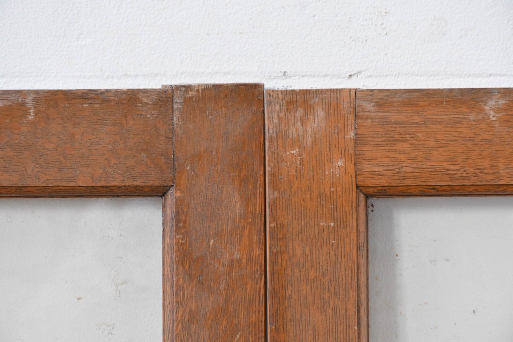 アンティーク建具　昭和初期　ナラ材　家具用　広いガラス面がすっきりとした印象のガラス窓2枚セット　(R-086093)