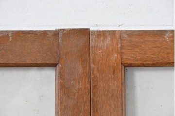 アンティーク建具　昭和初期　ナラ材　家具用　広いガラス面がすっきりとした印象のガラス窓2枚セット　(R-086093)