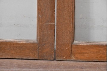 アンティーク建具　昭和初期　ナラ材　家具用　広いガラス面がすっきりとした印象のガラス窓2枚セット　(R-086093)