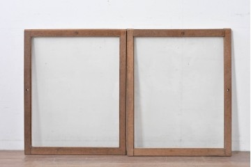 アンティーク建具　昭和初期　ナラ材　家具用　広いガラス面がすっきりとした印象のガラス窓2枚セット　(R-086093)