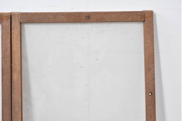 アンティーク建具　昭和初期　ナラ材　家具用　広いガラス面がすっきりとした印象のガラス窓2枚セット　(R-086093)