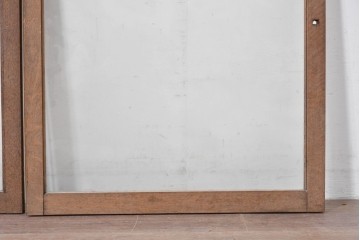 アンティーク建具　昭和初期　ナラ材　家具用　広いガラス面がすっきりとした印象のガラス窓2枚セット　(R-086093)