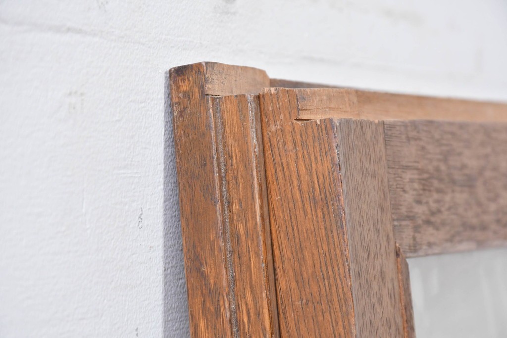 アンティーク建具　昭和初期　ナラ材　家具用　広いガラス面がすっきりとした印象のガラス窓2枚セット　(R-086093)