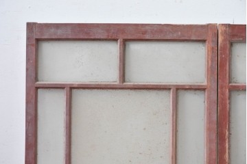 アンティーク建具　昭和初期　大正ロマン　ダイヤ入りガラスと使い込まれた木枠が味わい深い窓2枚セット　(R-086095)