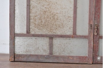 アンティーク建具　昭和初期　大正ロマン　ダイヤ入りガラスと使い込まれた木枠が味わい深い窓2枚セット　(R-086095)
