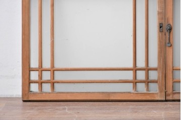 アンティーク建具　昭和初期　格子状の凝った桟使いが素敵な窓2枚セット　(R-086096)
