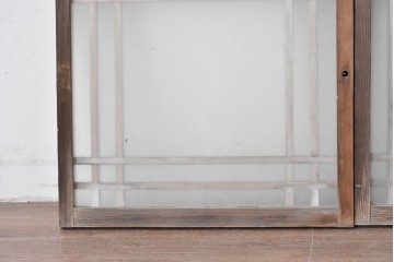 アンティーク建具　昭和初期　格子状の凝った桟使いが素敵な窓2枚セット　(R-086096)