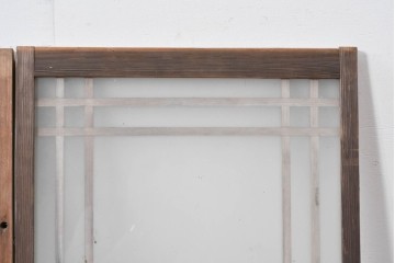 アンティーク建具　昭和初期　格子状の凝った桟使いが素敵な窓2枚セット　(R-086096)