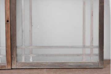 アンティーク建具　昭和初期　格子状の凝った桟使いが素敵な窓2枚セット　(R-086096)