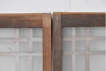 アンティーク建具　昭和初期　格子状の凝った桟使いが素敵な窓2枚セット　(R-086096)