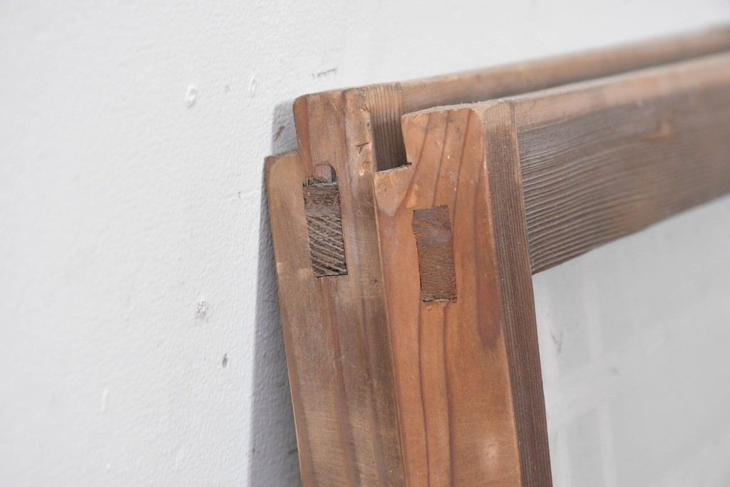 アンティーク建具　昭和初期　格子状の凝った桟使いが素敵な窓2枚セット　(R-086096)