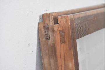 アンティーク建具　昭和初期　格子状の凝った桟使いが素敵な窓2枚セット　(R-086096)