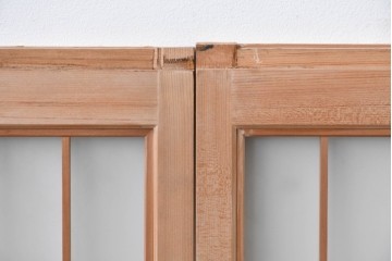 ヴィンテージ建具　昭和後期　片面ガラス　流れるような桟の意匠と麻の葉組子入り書院窓4枚セット　(R-086097)