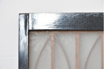 ヴィンテージ建具　昭和後期　希少デザイン　黒枠と曲線組子にエッチングガラスを合わせたおしゃれな書院窓2枚セット　(R-086098)